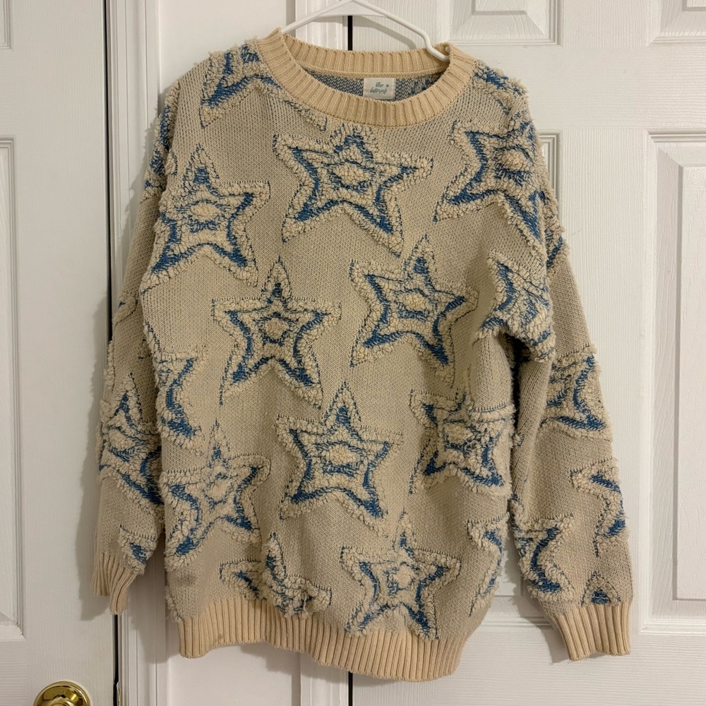 Star Patterned Cream and Blue Sweater